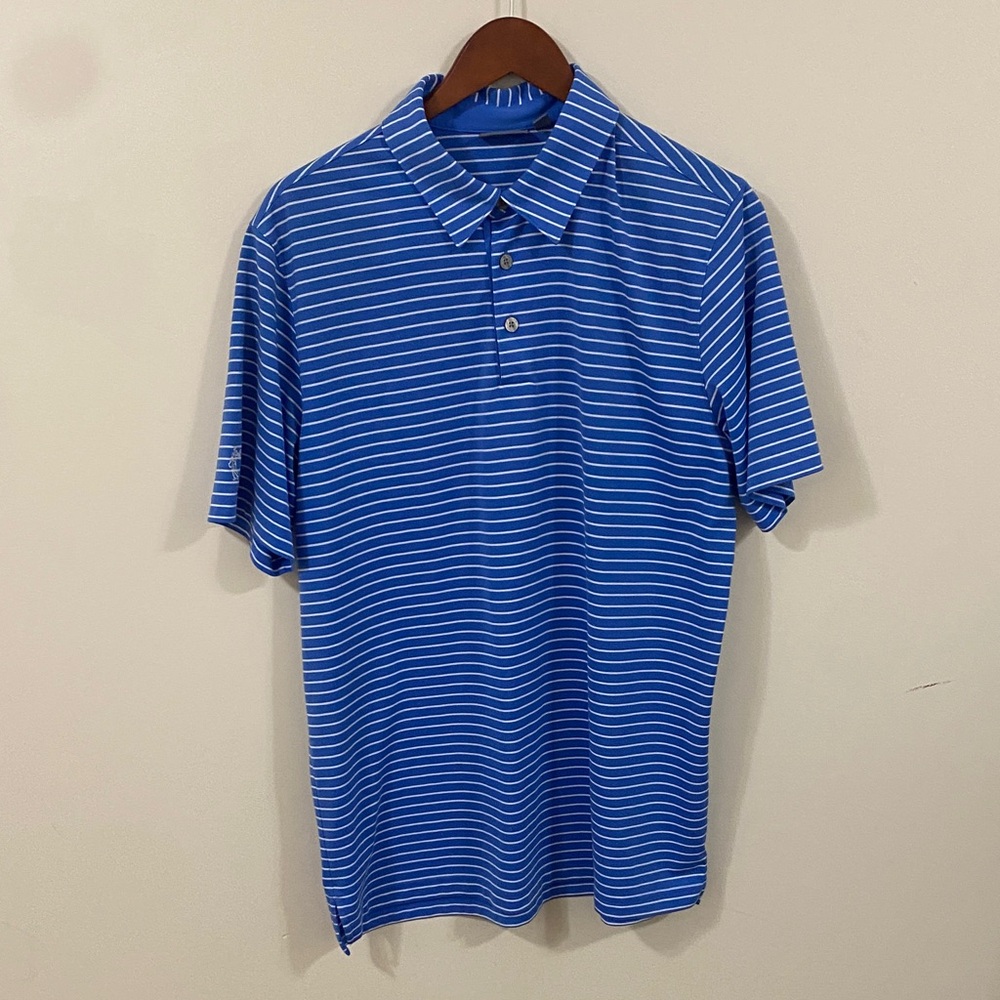 Ashworth Blue and White Striped Polo Shirt